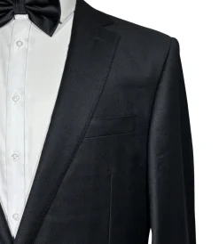 Napoli Mens Black Tonal Weave Notch Lapel Slim Fit 2-Button Wool Suit with Ticket Pocket - 44L