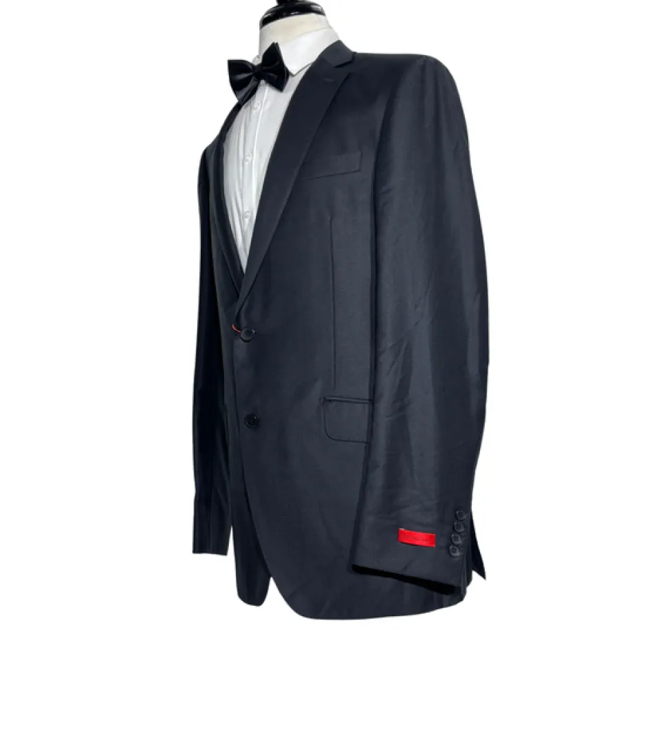 Napoli Mens Black Tonal Weave Notch Lapel Slim Fit 2-Button Wool Suit with Ticket Pocket - 44L