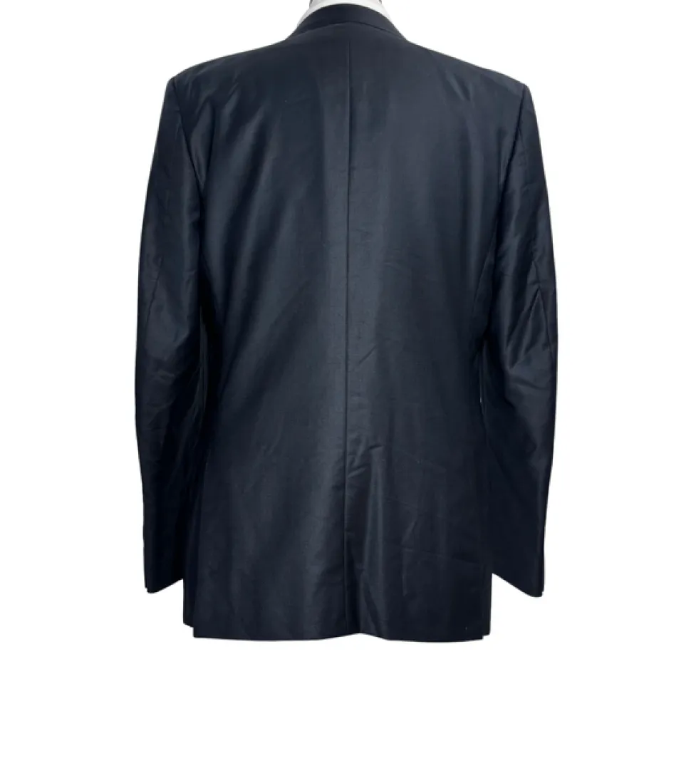 Napoli Mens Black Tonal Weave Notch Lapel Slim Fit 2-Button Wool Suit with Ticket Pocket - 44L