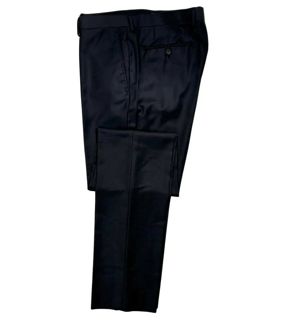 Napoli Mens Black Tonal Weave Notch Lapel Slim Fit 2-Button Wool Suit with Ticket Pocket - 44L