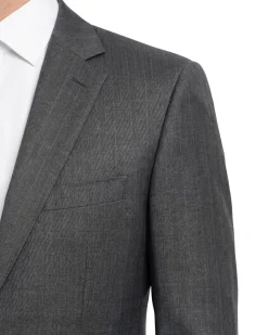 Napoli Mens Blue-Gray Subtle Pinstripe Notch Lapel Classic Fit 2-Button Wool Suit with Ticket Pocket - 40L
