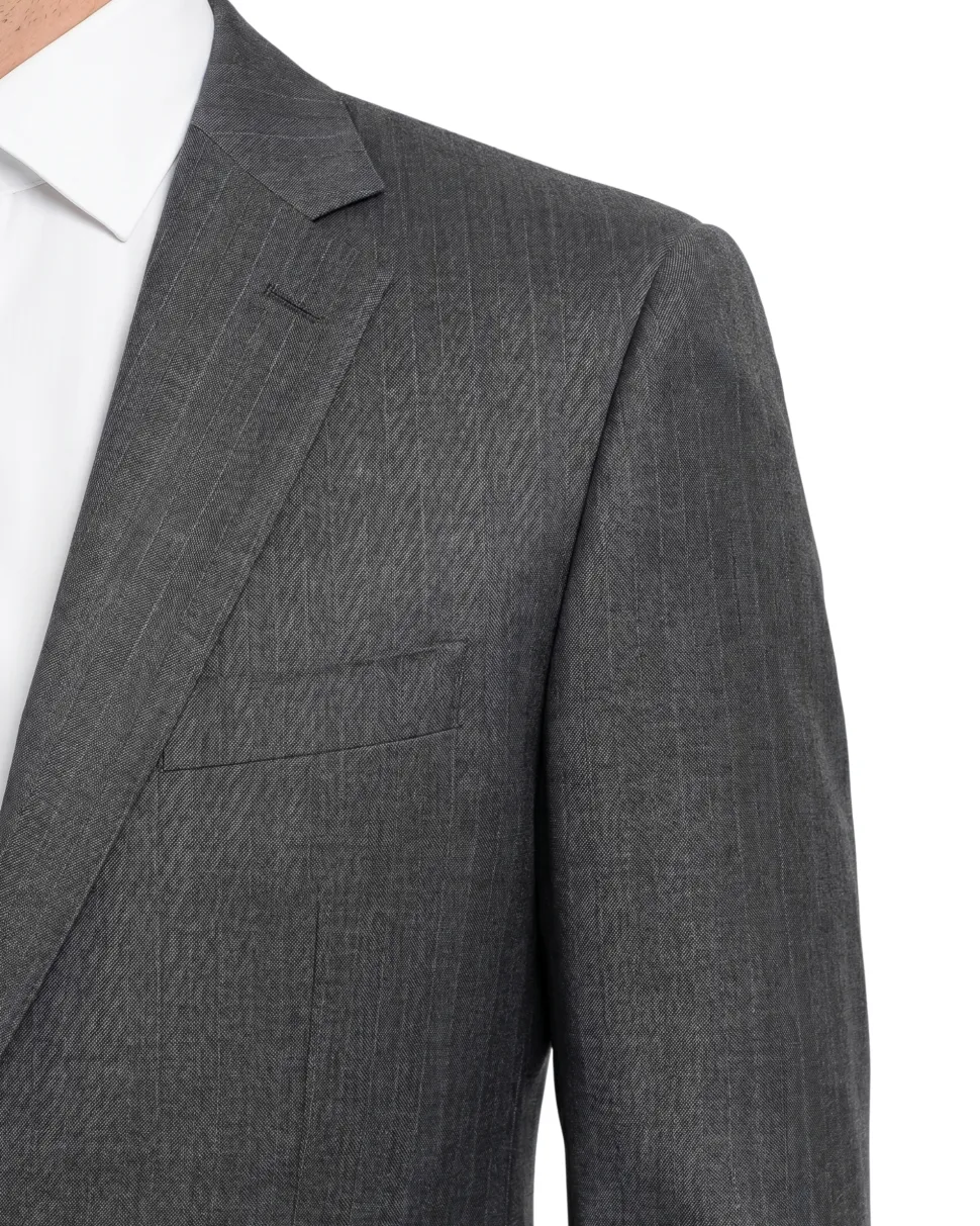 Napoli Mens Blue-Gray Subtle Pinstripe Notch Lapel Classic Fit 2-Button Wool Suit with Ticket Pocket - 40L