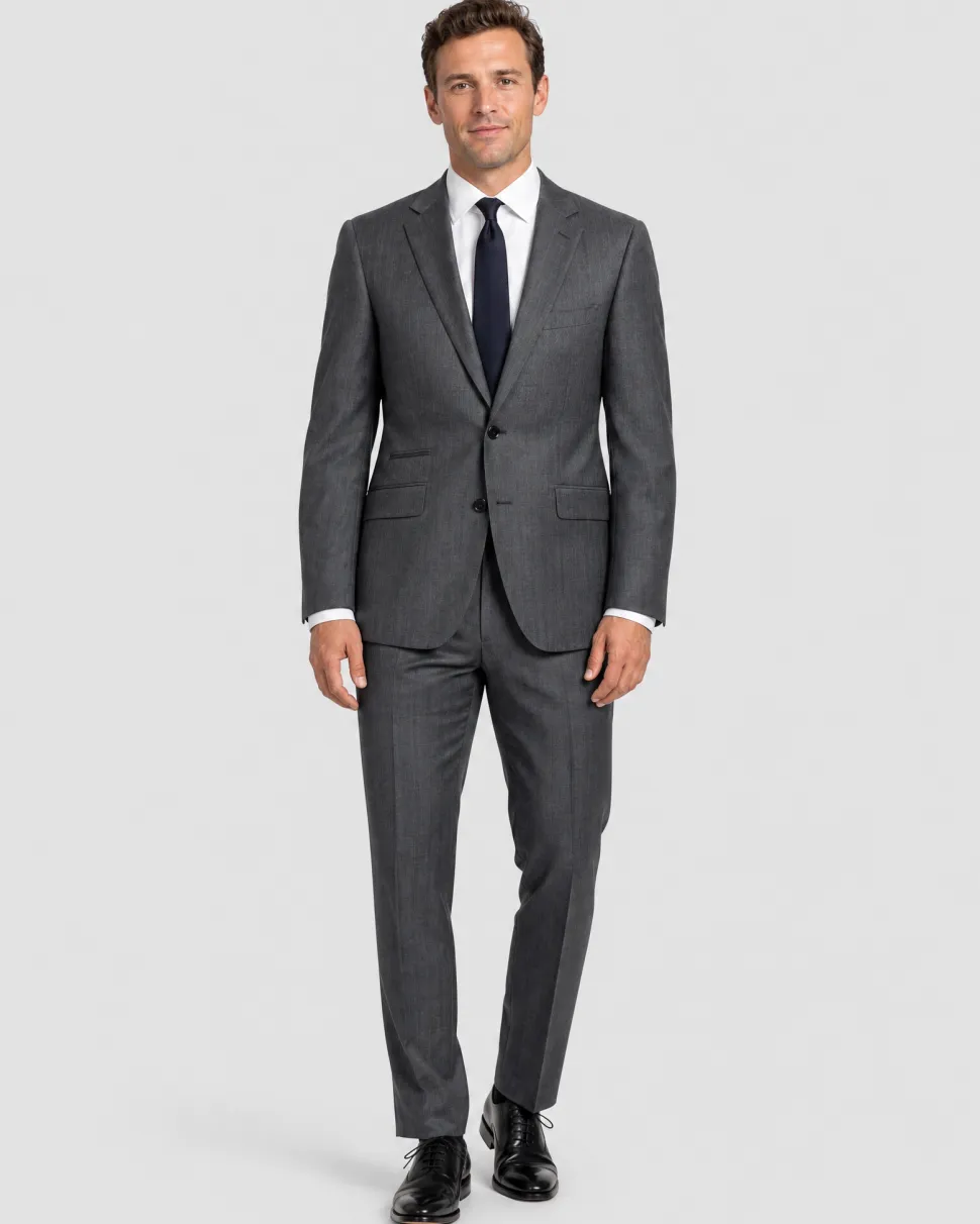 Napoli Mens Blue-Gray Subtle Pinstripe Notch Lapel Classic Fit 2-Button Wool Suit with Ticket Pocket - 40L