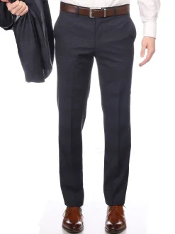 Napoli Mens Blue Plaid Half Canvassed Wool Slim Fit Suit With Peak Lapels