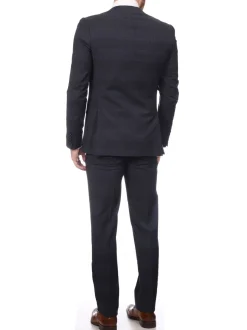 Napoli Mens Blue Plaid Half Canvassed Wool Slim Fit Suit With Peak Lapels