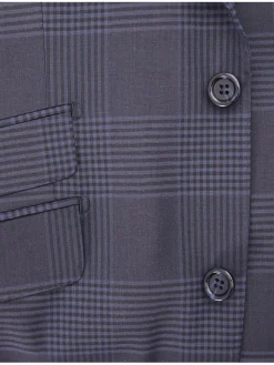 Napoli Mens Blue Plaid Half Canvassed Wool Slim Fit Suit With Peak Lapels