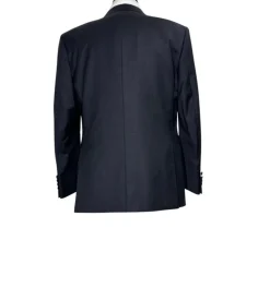 Napoli Mens Charcoal Textured Peak Lapel Classic Fit 1-Button Wool Cashmere Tuxedo with Ticket Pocket - 42S