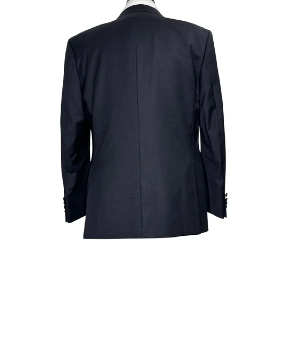 Napoli Mens Charcoal Textured Peak Lapel Classic Fit 1-Button Wool Cashmere Tuxedo with Ticket Pocket - 42S