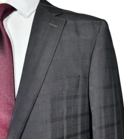 Napoli Mens Dark Charcoal Windowpane Notch Lapel Slim Fit 2-Button Wool Suit - 44L