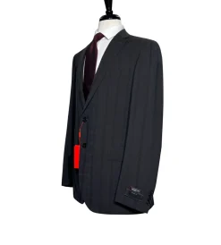 Napoli Mens Dark Charcoal Windowpane Notch Lapel Slim Fit 2-Button Wool Suit - 44L
