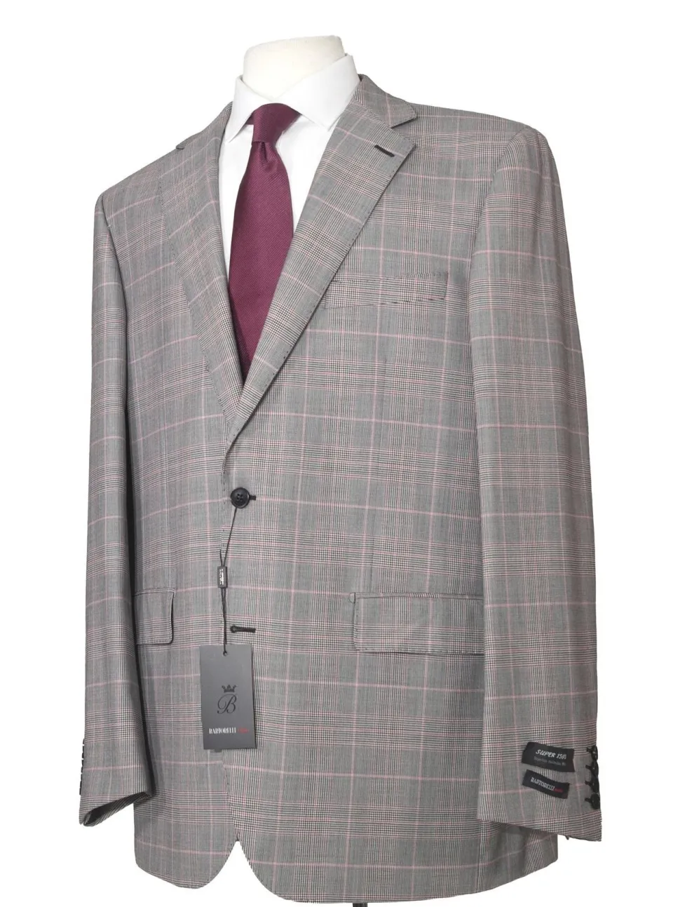 Napoli Mens 46L Black & White Plaid Super 150s Wool Classic Fit 2 Piece Suit