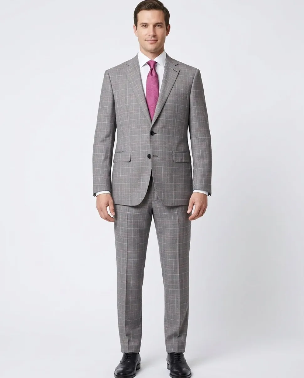 Napoli Mens 46L Black & White Plaid Super 150s Wool Classic Fit 2 Piece Suit
