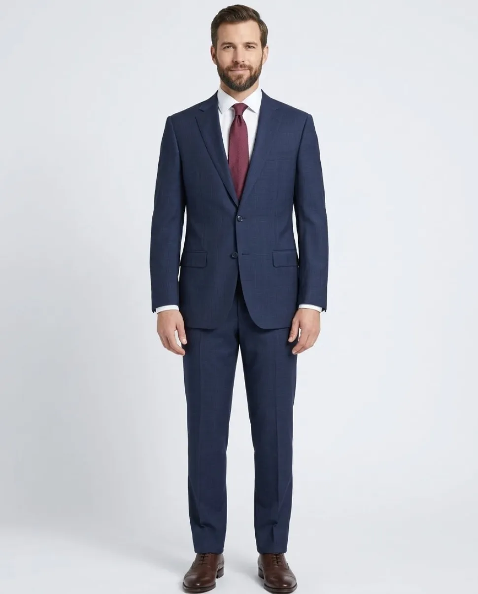 Napoli Mens 48L Blue Check 100% Wool 2 Piece Classic Fit Suit