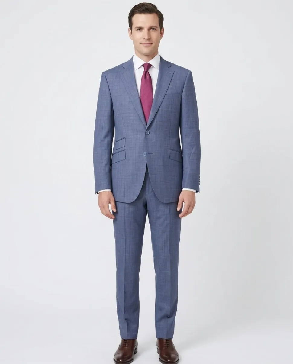 Napoli Mens 46L Blue V.B.C. 100% Wool Slim Fit 2 Piece Suit