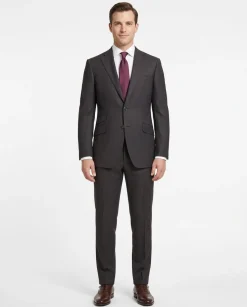 Napoli Mens 44L Brown Check Super 150s 100% Wool Slim Fit 2 Piece Suit