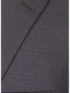 Napoli Mens 44L Brown Check Super 150s 100% Wool Slim Fit 2 Piece Suit
