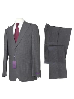 Napoli Mens 44L Charcoal Gray Check 100% Wool Slim Fit 2 Piece Suit