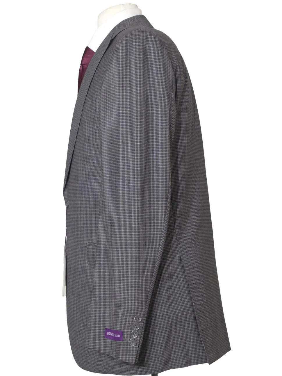 Napoli Mens 44L Charcoal Gray Check 100% Wool Slim Fit 2 Piece Suit