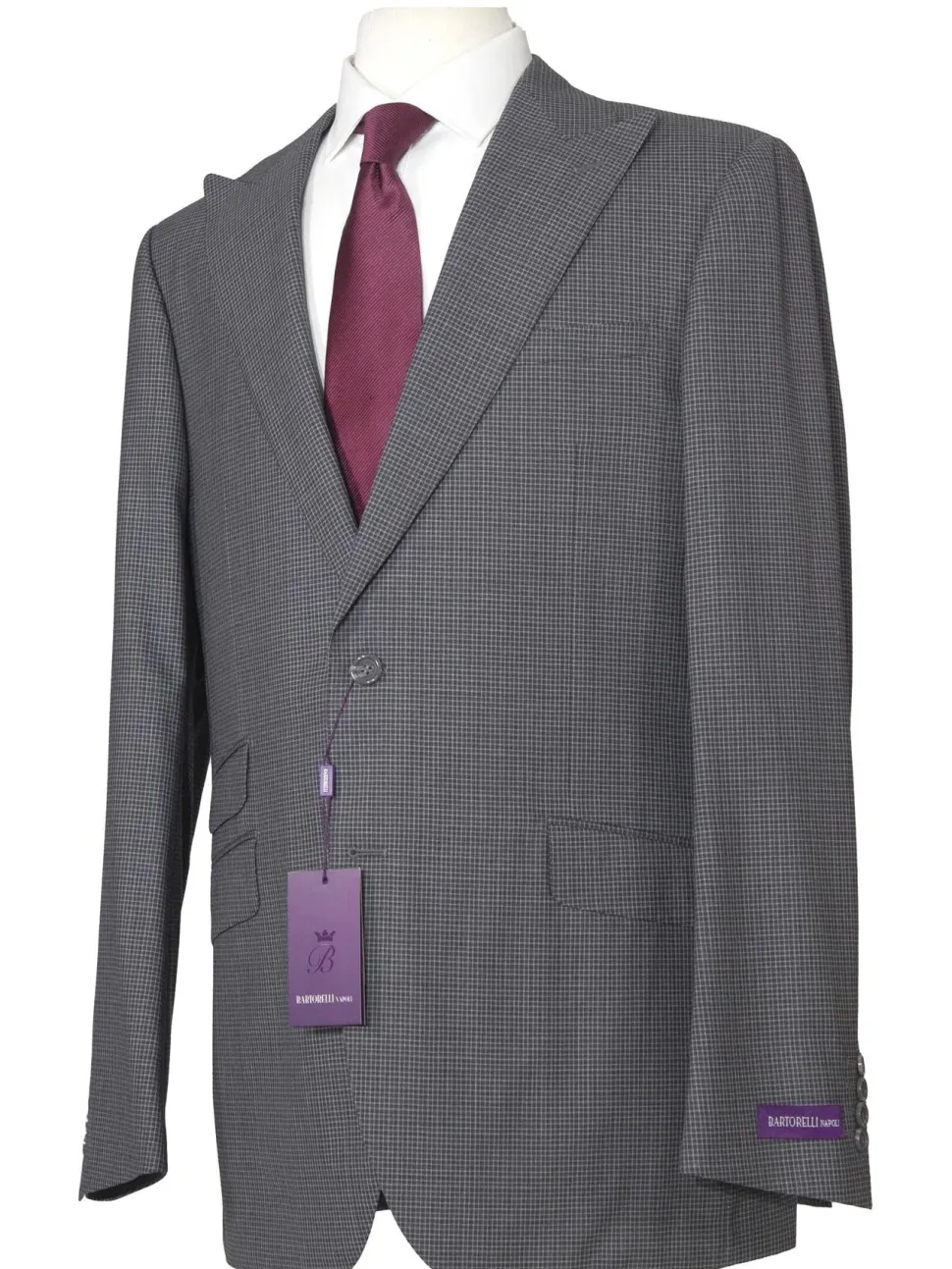 Napoli Mens 44L Charcoal Gray Check 100% Wool Slim Fit 2 Piece Suit