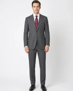 Napoli Mens 44L Charcoal Gray Check 100% Wool Slim Fit 2 Piece Suit