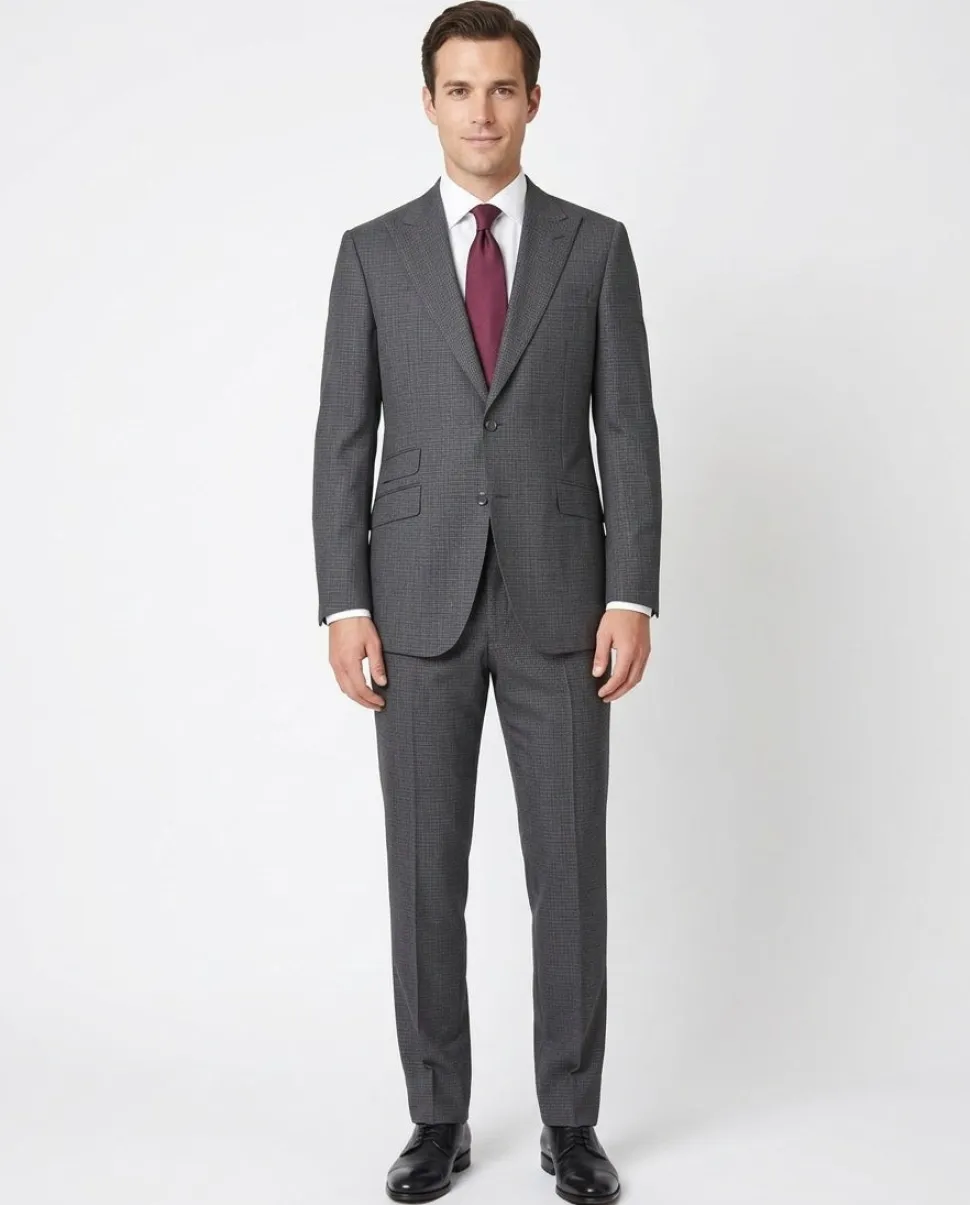 Napoli Mens 44L Charcoal Gray Check 100% Wool Slim Fit 2 Piece Suit
