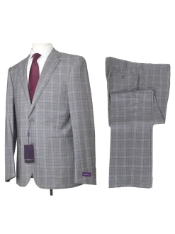Napoli Mens 44L Gray Glen Check 100% Reda Wool Slim Fit 2 Piece Suit