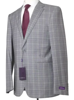 Napoli Mens 44L Gray Glen Check 100% Reda Wool Slim Fit 2 Piece Suit