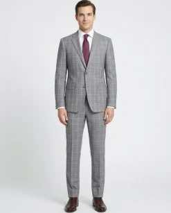 Napoli Mens 44L Gray Glen Check 100% Reda Wool Slim Fit 2 Piece Suit