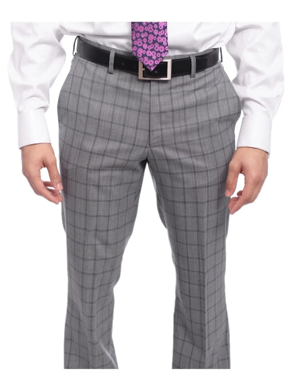Napoli Mens 42L Gray Windowpane Check Slim Fit 2 Piece Suit