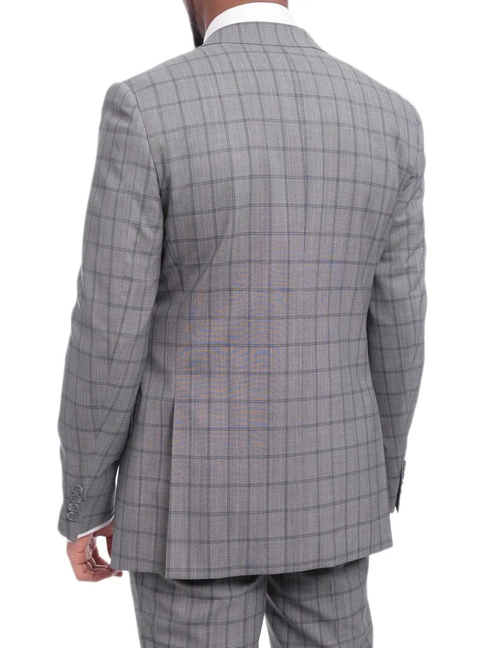 Napoli Mens 42L Gray Windowpane Check Slim Fit 2 Piece Suit
