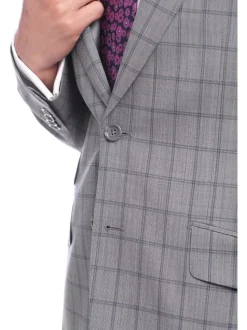 Napoli Mens 42L Gray Windowpane Check Slim Fit 2 Piece Suit