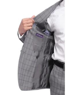 Napoli Mens 42L Gray Windowpane Check Slim Fit 2 Piece Suit