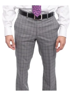 Napoli Mens 42L Gray Windowpane Check Slim Fit 2 Piece Suit