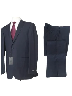 Napoli Mens 42L Navy Blue Check 100% Wool Classic Fit 2 Piece Suit
