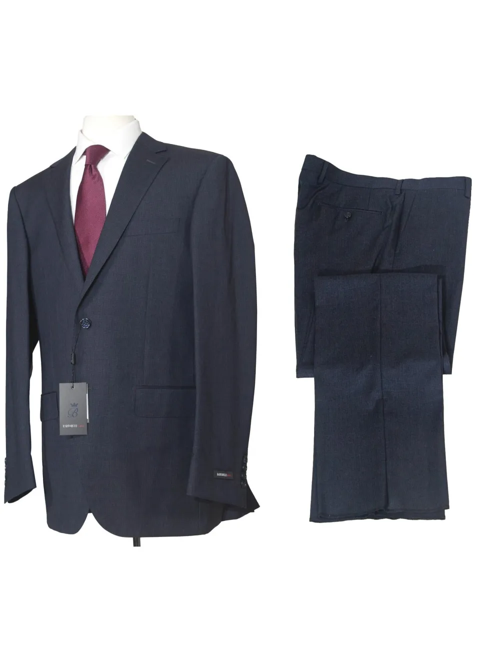 Napoli Mens 42L Navy Blue Check 100% Wool Classic Fit 2 Piece Suit