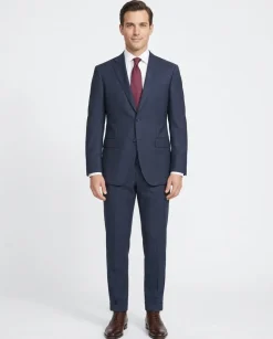 Napoli Mens 42L Navy Blue Check 100% Wool Classic Fit 2 Piece Suit