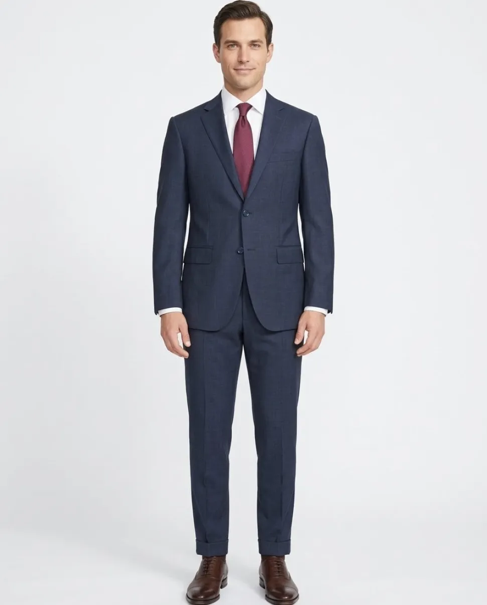 Napoli Mens 42L Navy Blue Check 100% Wool Classic Fit 2 Piece Suit