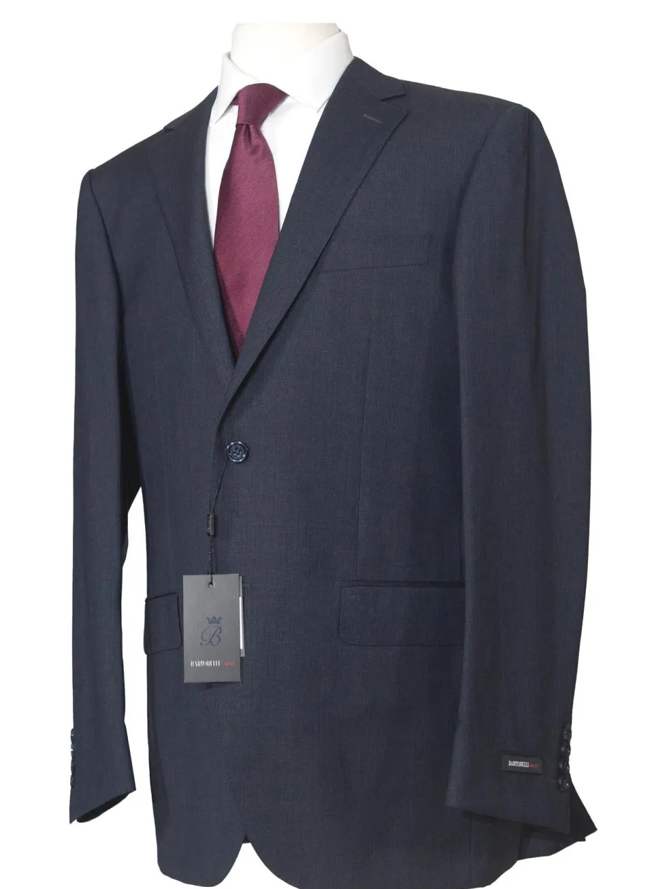 Napoli Mens 42L Navy Blue Check 100% Wool Classic Fit 2 Piece Suit