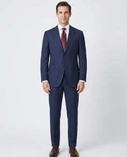 Napoli Mens 46L Navy Blue Plaid 100% Wool Slim Fit 2 Piece Suit