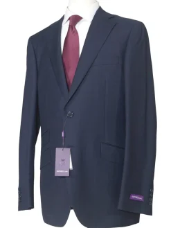 Napoli Mens 46L Navy Blue Plaid 100% Wool Slim Fit 2 Piece Suit