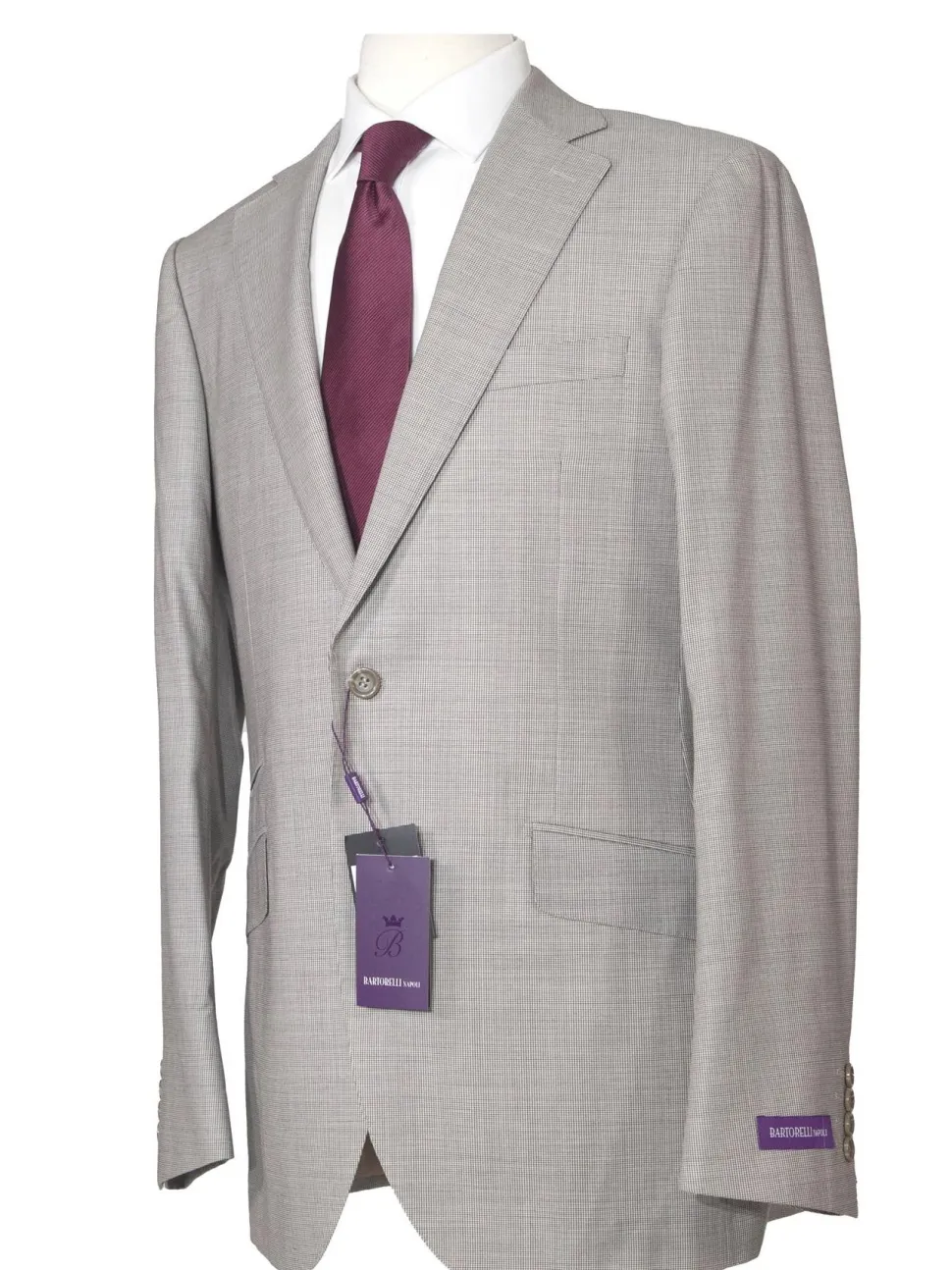 Napoli Mens 42L Tan Houndstooth 100% Reda Wool Slim Fit 2 Piece Suit