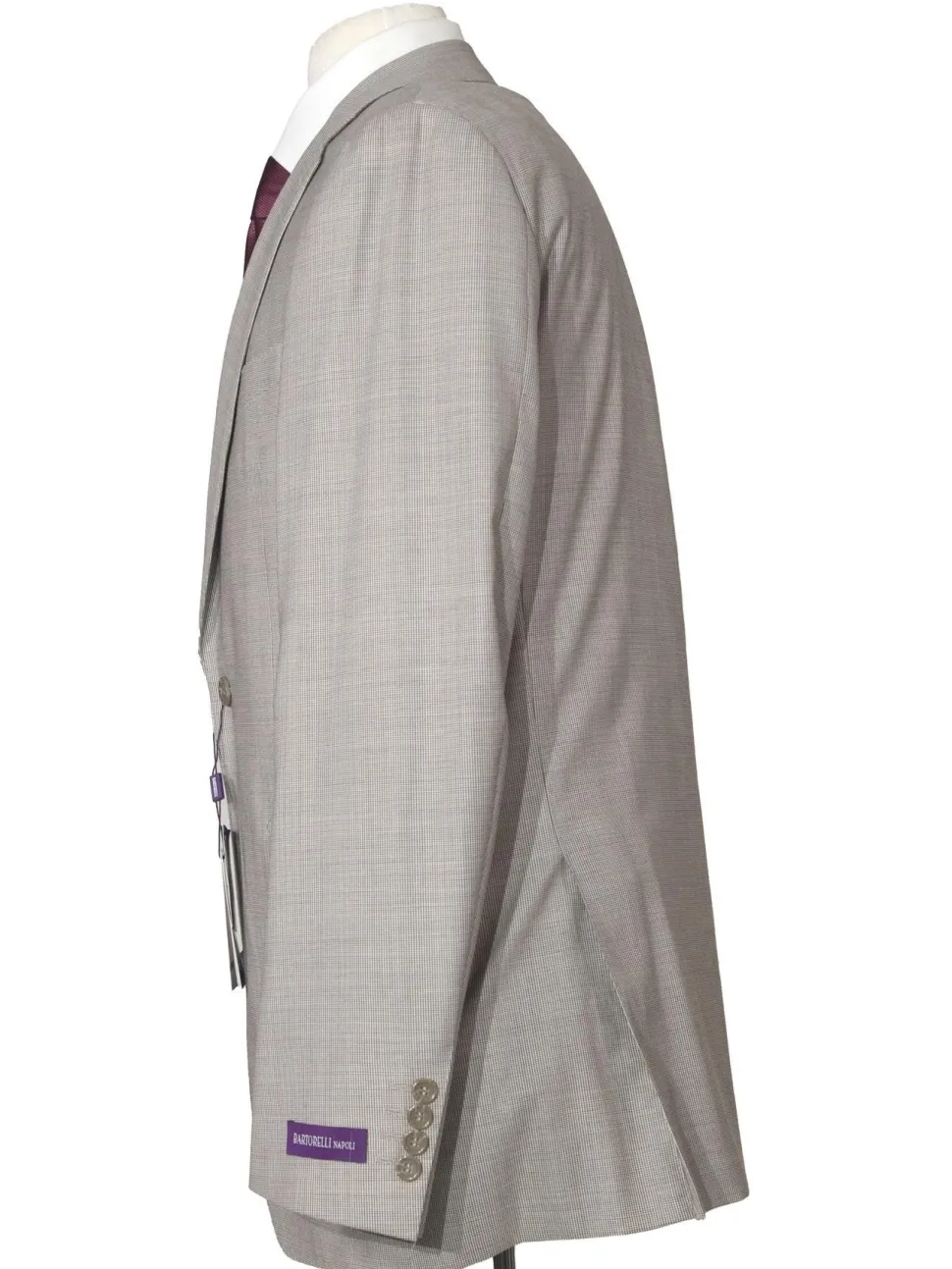 Napoli Mens 42L Tan Houndstooth 100% Reda Wool Slim Fit 2 Piece Suit