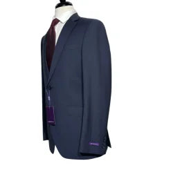 Napoli Mens Navy Pinstripe Notch Lapel Classic Fit 2-Button Wool Suit with Ticket Pocket - 40L