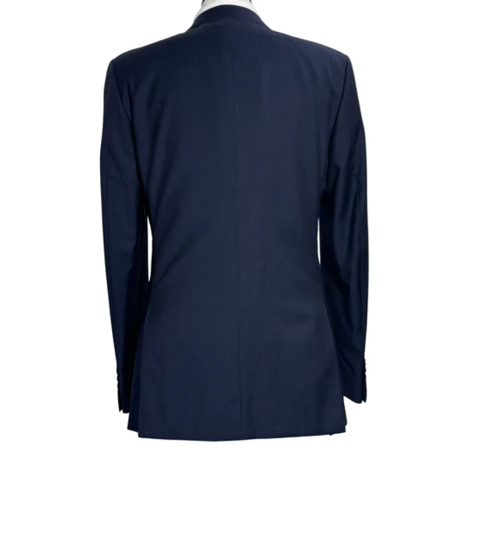 Napoli Mens Navy Pinstripe Notch Lapel Classic Fit 2-Button Wool Suit with Ticket Pocket - 40L