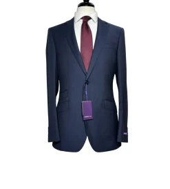 Napoli Mens Navy Pinstripe Notch Lapel Classic Fit 2-Button Wool Suit with Ticket Pocket - 40L