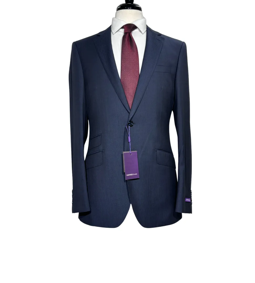 Napoli Mens Navy Pinstripe Notch Lapel Classic Fit 2-Button Wool Suit with Ticket Pocket - 40L