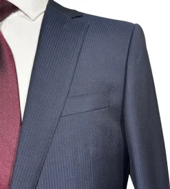Napoli Mens Navy Pinstripe Notch Lapel Classic Fit 2-Button Wool Suit with Ticket Pocket - 40L
