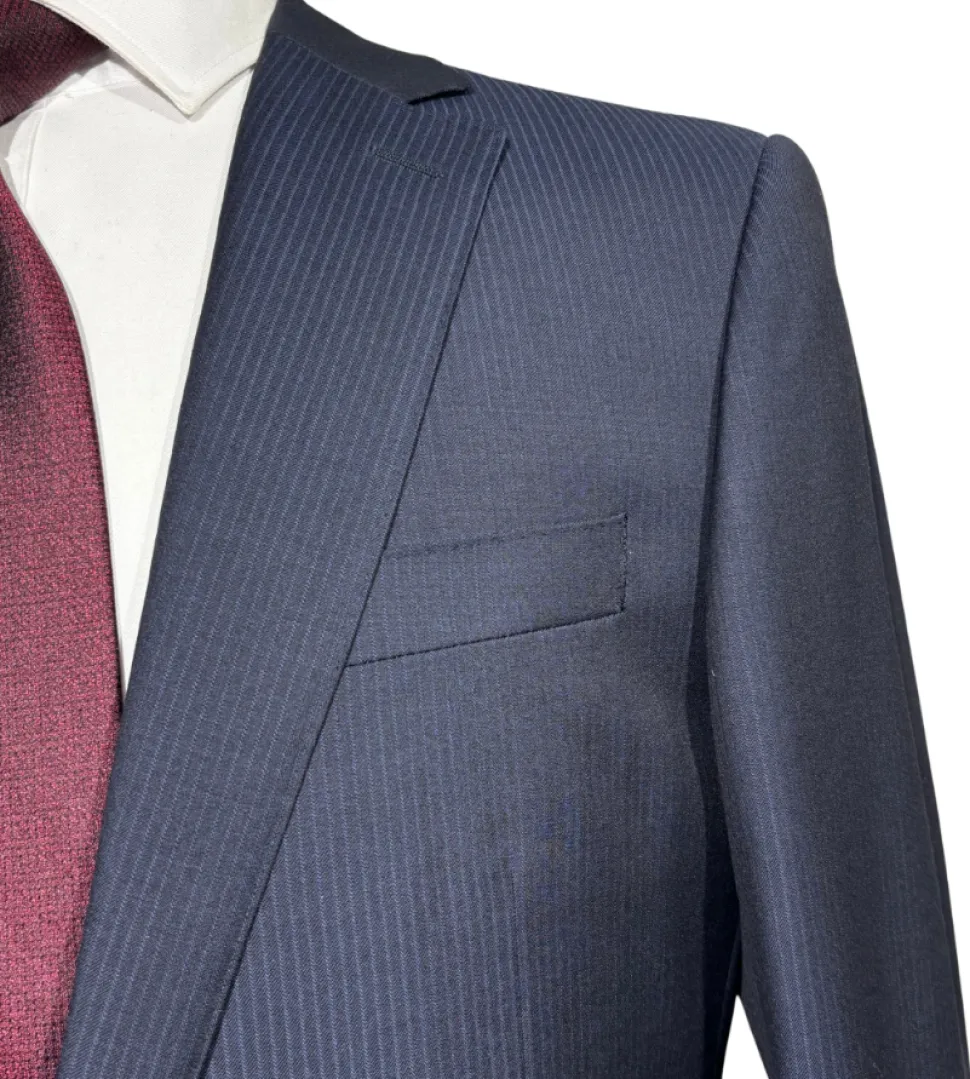 Napoli Mens Navy Pinstripe Notch Lapel Classic Fit 2-Button Wool Suit with Ticket Pocket - 40L