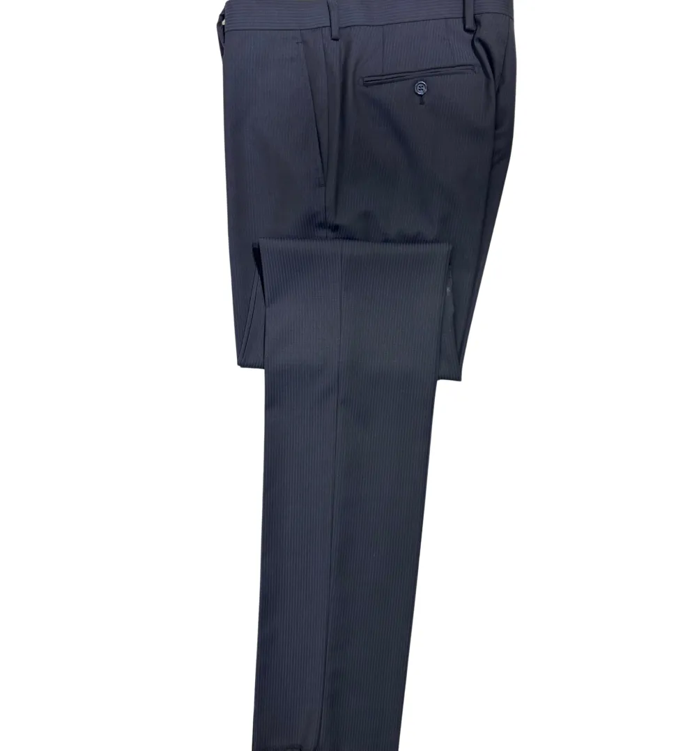 Napoli Mens Navy Pinstripe Notch Lapel Classic Fit 2-Button Wool Suit with Ticket Pocket - 40L