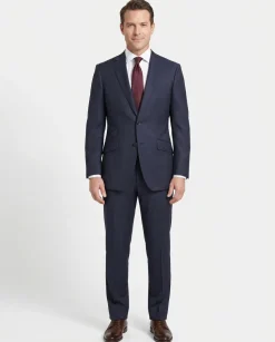 Napoli Mens Navy Pinstripe Notch Lapel Classic Fit 2-Button Wool Suit with Ticket Pocket - 40L